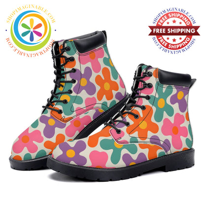 Retro Flower Power - Leather Martin Boots white / 36