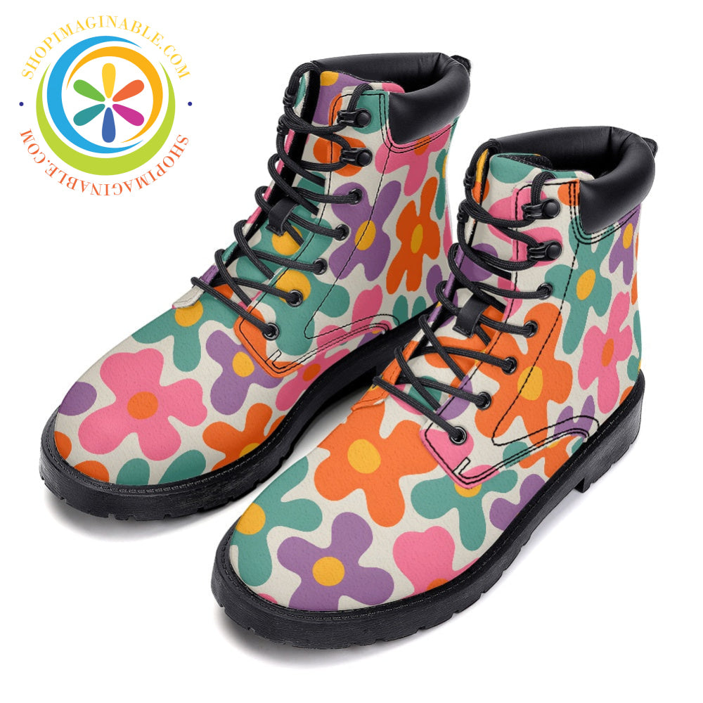 Retro Flower Power - Leather Martin Boots