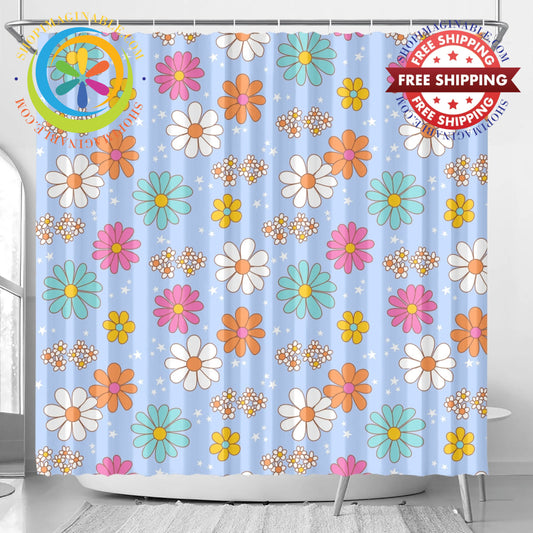 Retro Flowers Shower Curtain