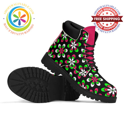 Retro Funky Floral Ladies Boots Us5 (Eu35)