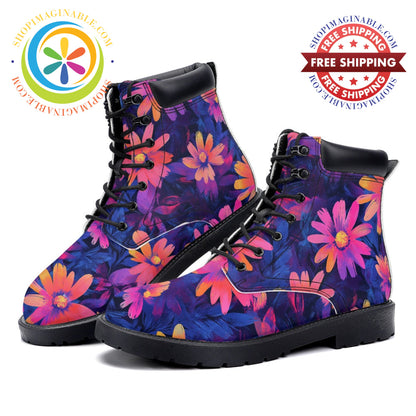 Retro Neon Daisy - Leather Martin Boots white / 36