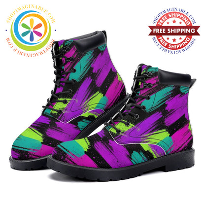 Retro Neon Grunge - Leather Martin Boots white / 36