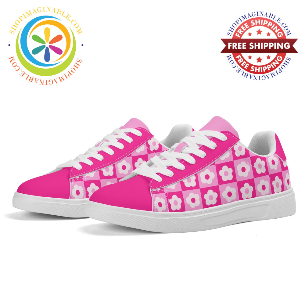 Retro Pink Flowered Skateboard Shoes White / Us5.5 (Eu36)