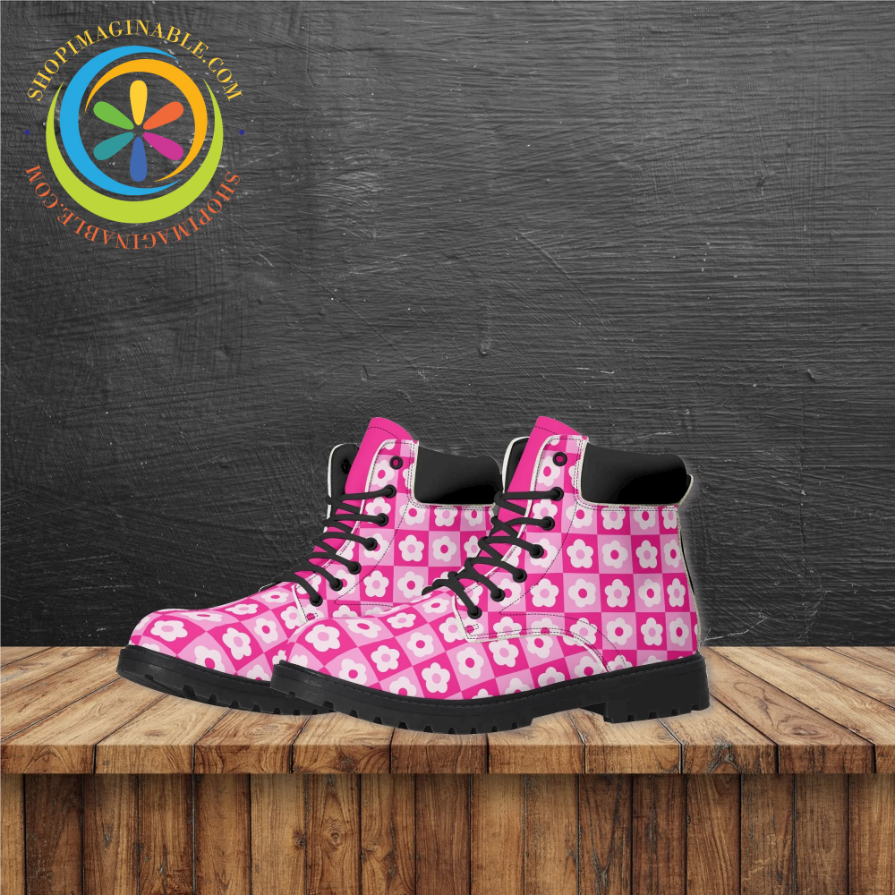 Retro Pink Flowered Womens Boots