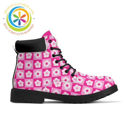 Retro Pink Flowered Womens Boots