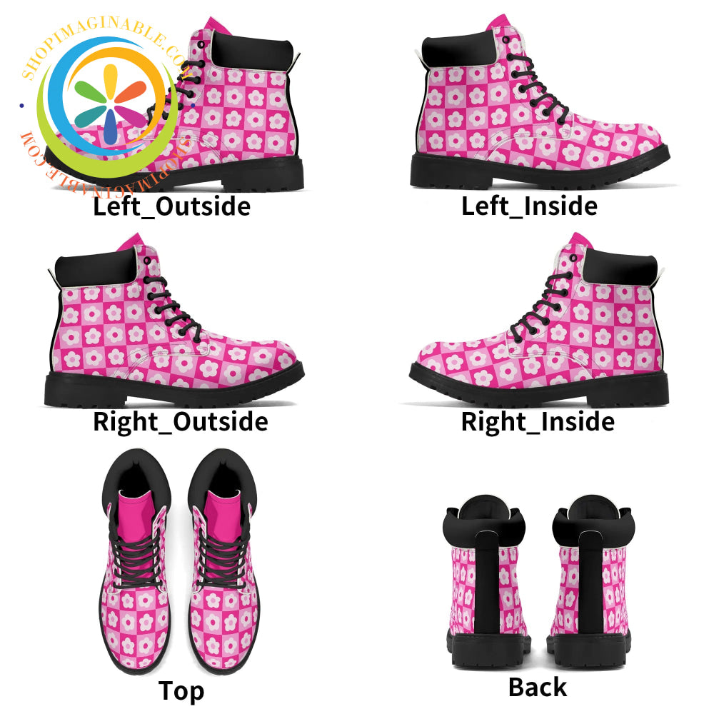 Retro Pink Flowered Womens Boots