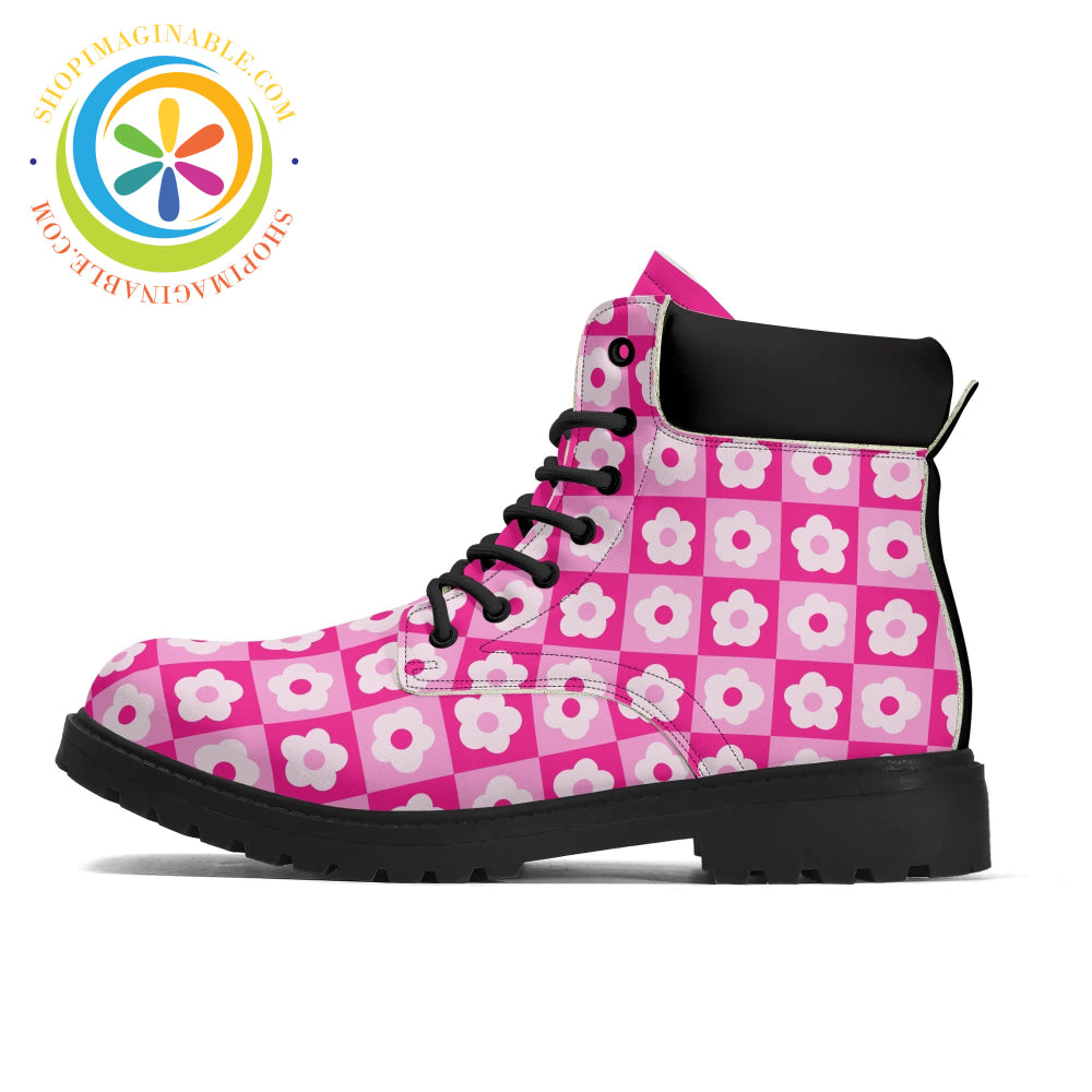 Retro Pink Flowered Womens Boots