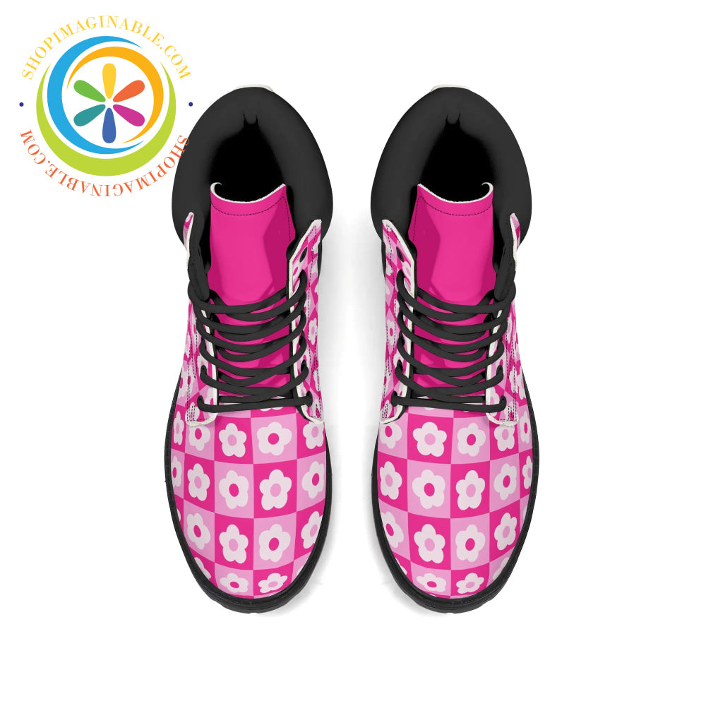 Retro Pink Flowered Womens Boots