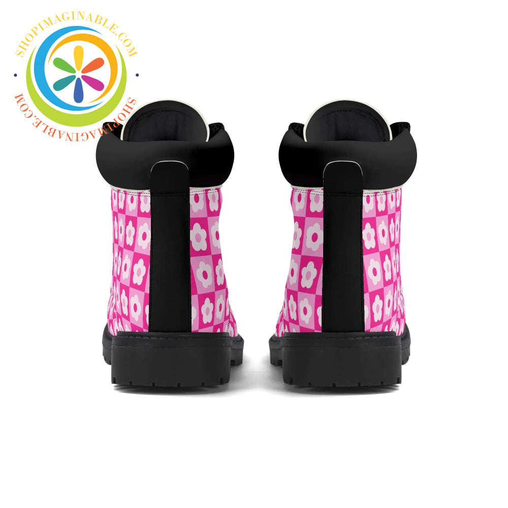 Retro Pink Flowered Womens Boots