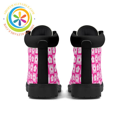 Retro Pink Flowered Womens Boots