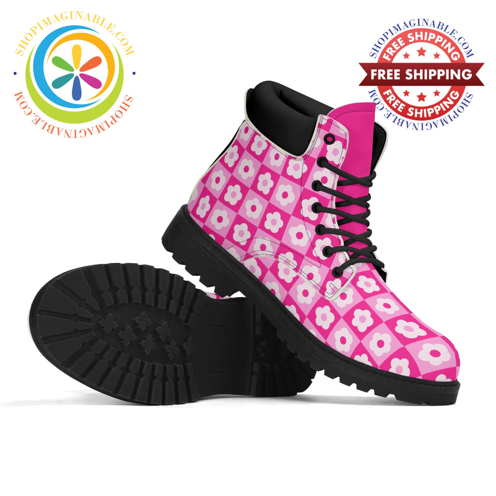 Retro Pink Flowered Womens Boots