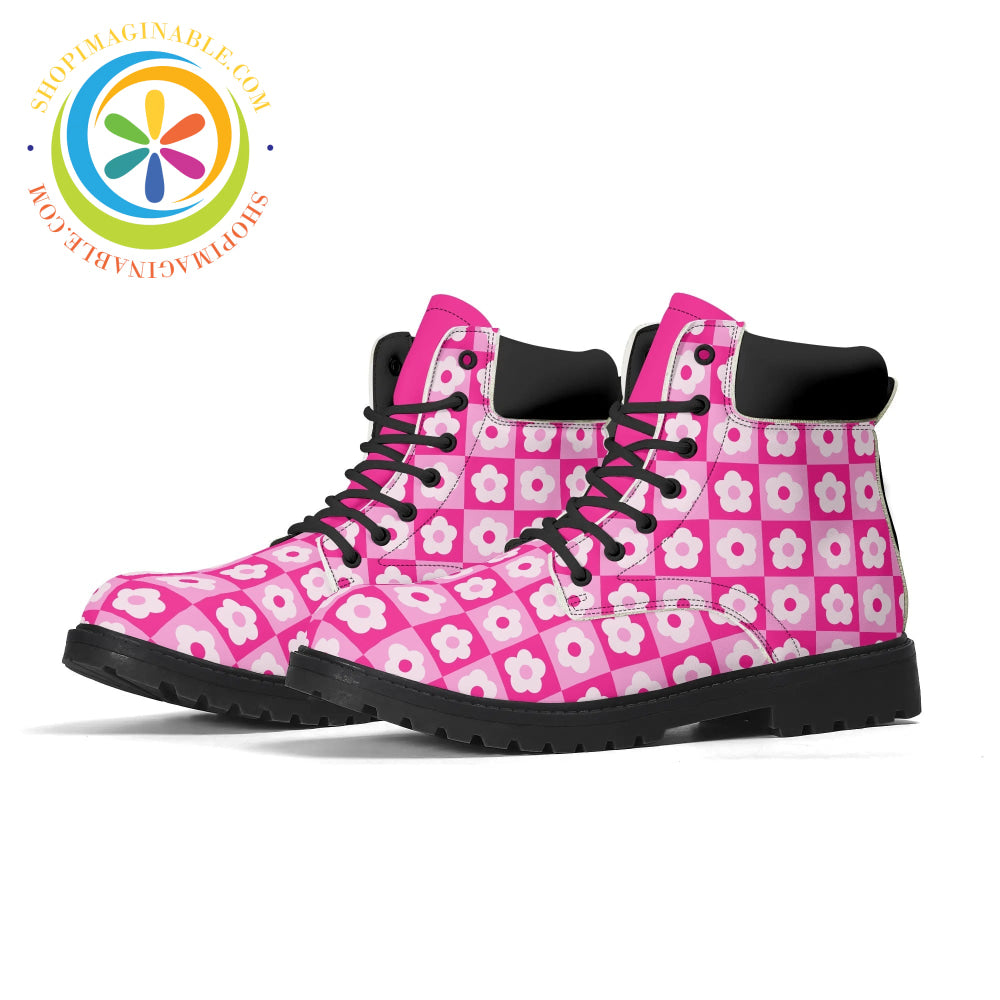 Retro Pink Flowered Womens Boots Us5 (Eu35)