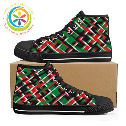 Retro Plaid Tartan Ladies High Top Canvas Shoes Black / Us11.5 (Eu43)