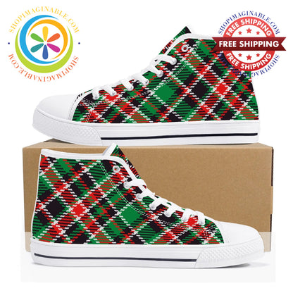 Retro Plaid Tartan Ladies High Top Canvas Shoes White / Us12 (Eu44)