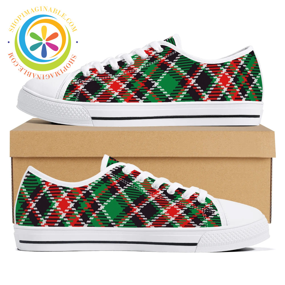 Retro Tartan Plaid Ladies Low Top Canvas Shoes White / Us12 (Eu44)