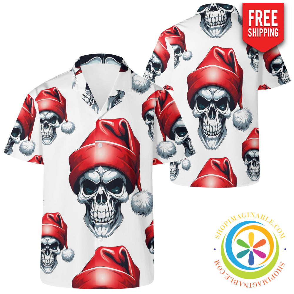 Skull Santa Hat Hawaiian Casual Shirt 2Xs Hawaiian