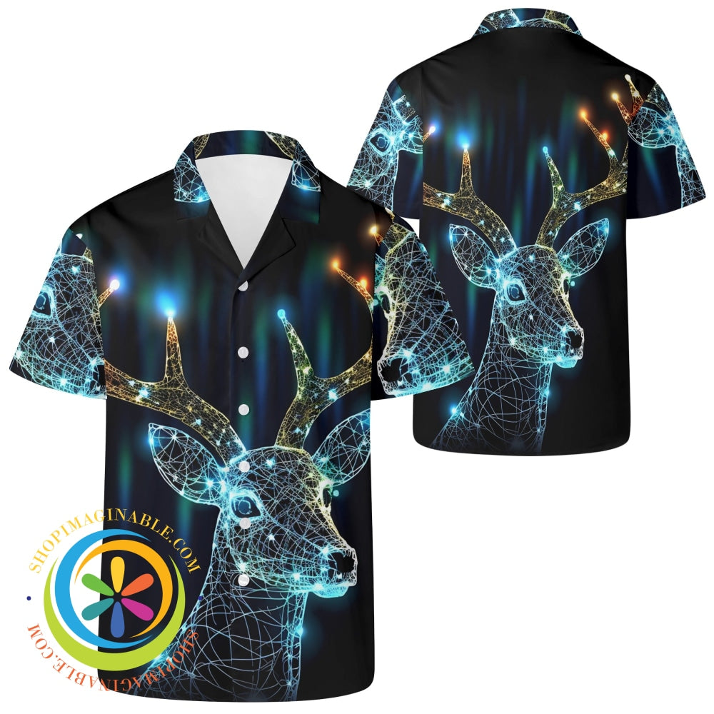 Sparkling Deer Holiday Hawaiian Casual Shirt 2Xs