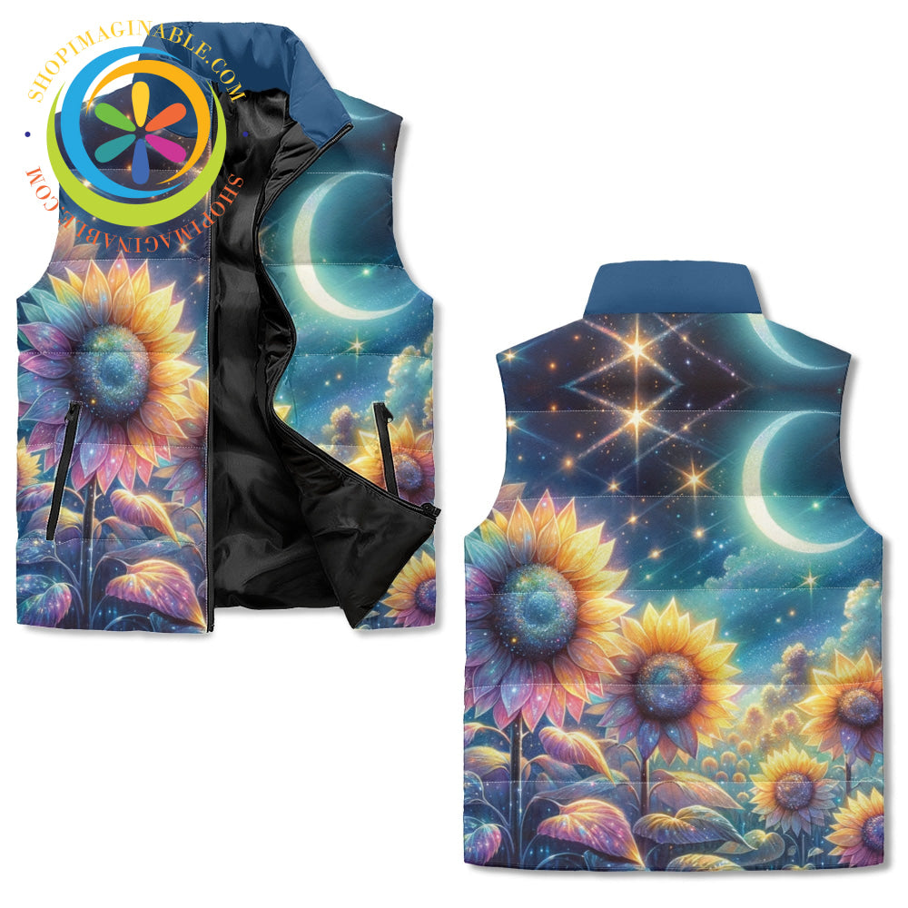 Starry Night Sunflower Puffer Vest