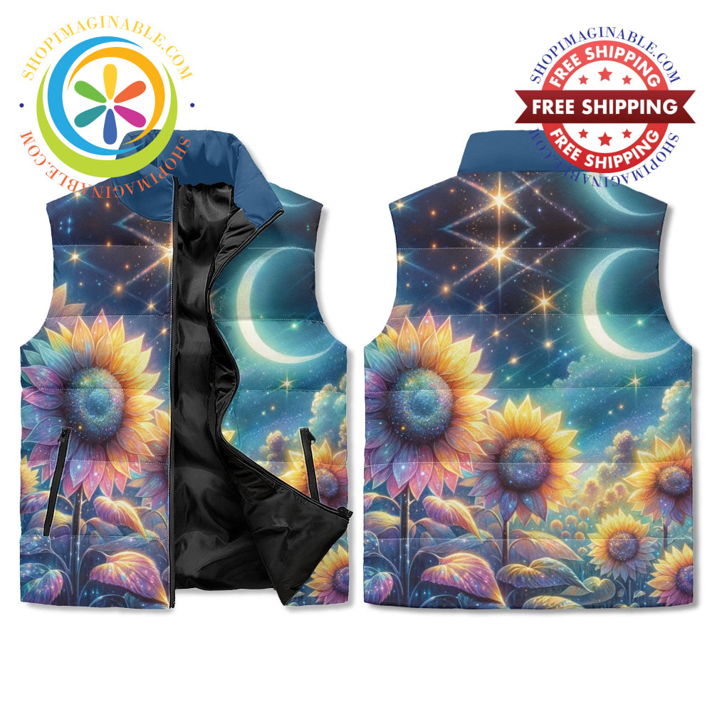 Starry Night Sunflower Puffer Vest M