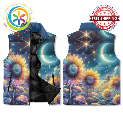 Starry Night Sunflower Puffer Vest M