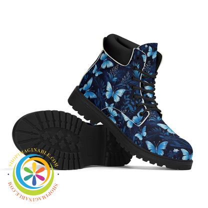 Stunning Blue Butterflies Womens Black All Season Boots Us5 (Eu35) Boots