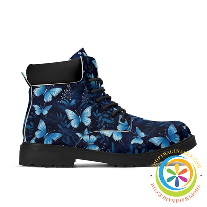 Stunning Blue Butterflies Womens Black All Season Boots Boots