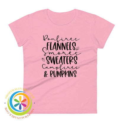 Sweaters Campfires & Pumpkins Fall Saying Ladies T-Shirt Charity Pink / S