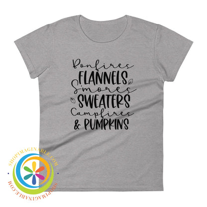 Sweaters Campfires & Pumpkins Fall Saying Ladies T-Shirt Heather Grey / S