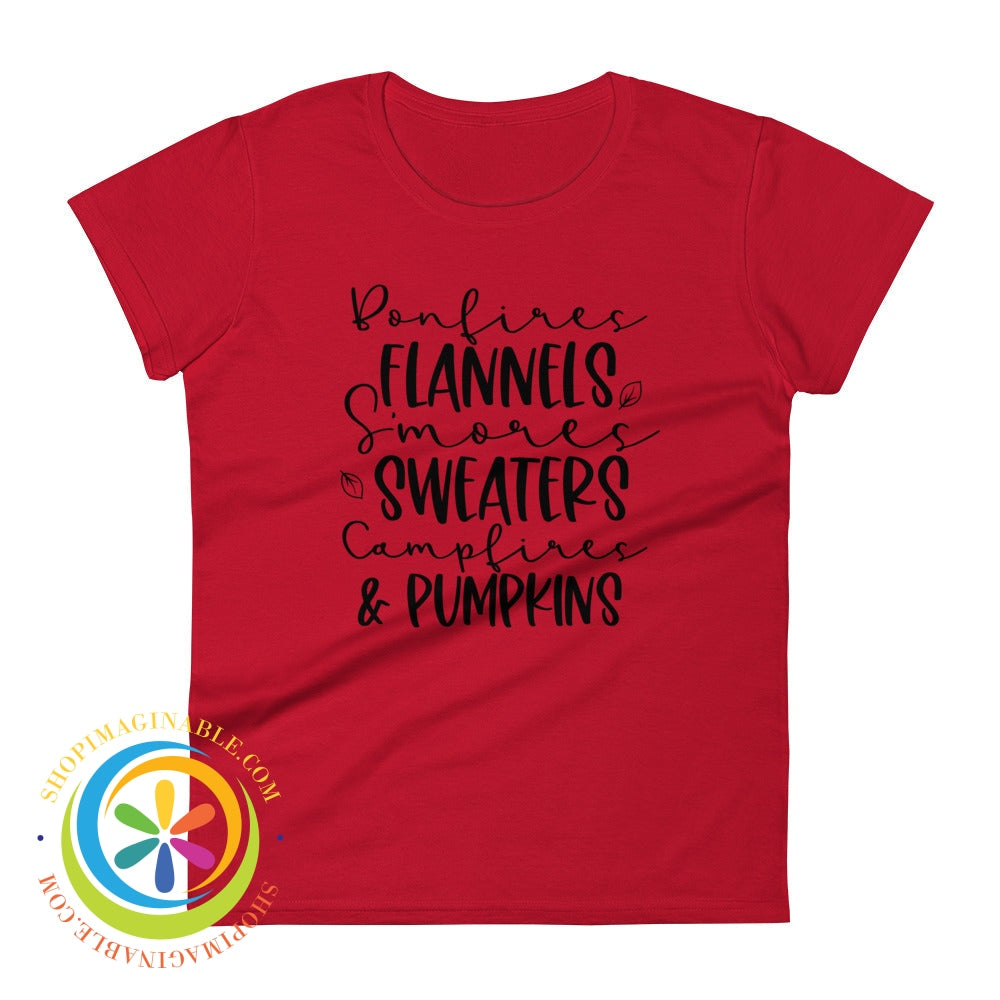 Sweaters Campfires & Pumpkins Fall Saying Ladies T-Shirt True Red / S