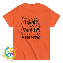 Sweaters Campfires & Pumpkins Fall Saying Unisex Tshirt Orange / S T-Shirt