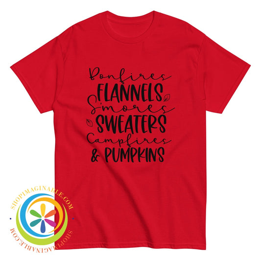 Sweaters Campfires & Pumpkins Fall Saying Unisex Tshirt Red / S T-Shirt