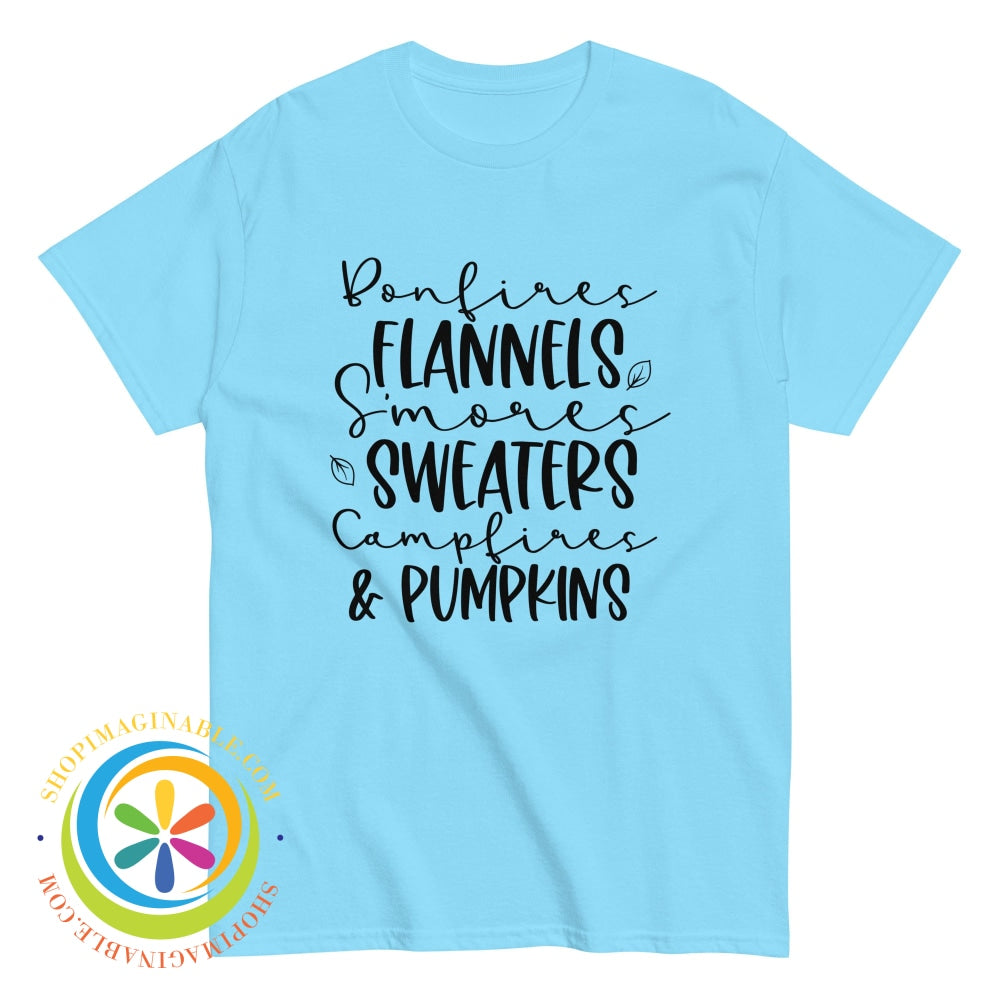 Sweaters Campfires & Pumpkins Fall Saying Unisex Tshirt Sky / S T-Shirt
