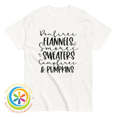 Sweaters Campfires & Pumpkins Fall Saying Unisex Tshirt White / S T-Shirt