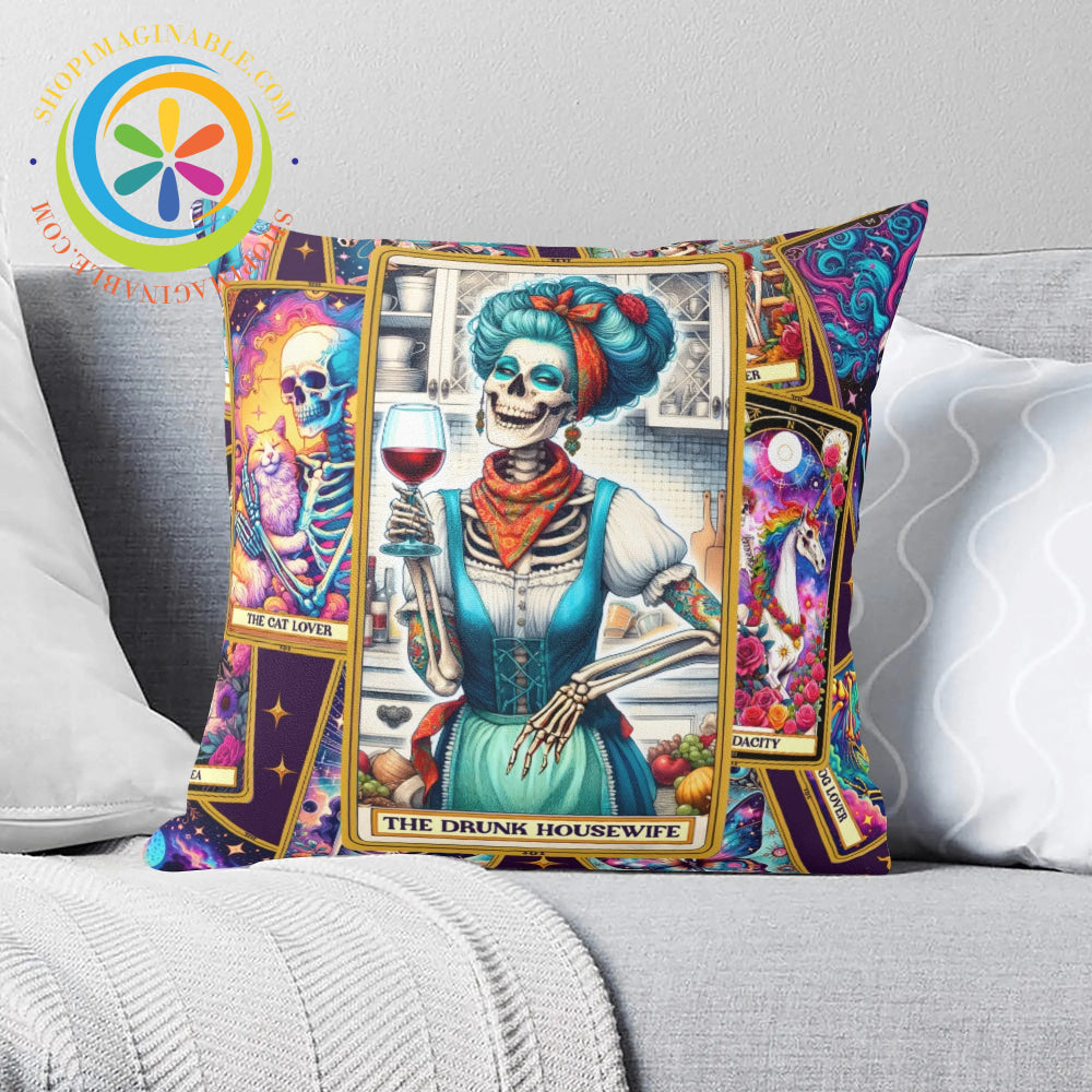 The Drunk House Wife Tarot Pillow Cover