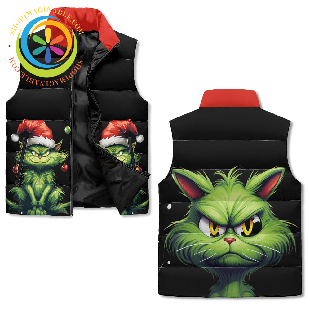 The Grinchy Cat Unisex Zip Up Puffer Vest