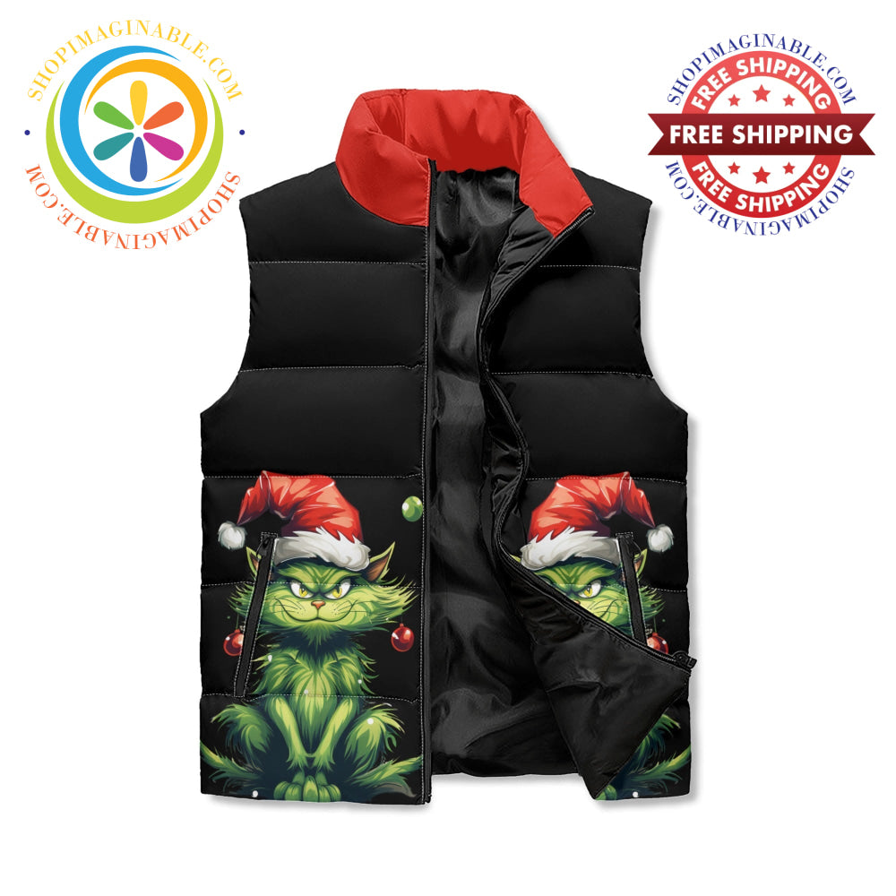 The Grinchy Cat Unisex Zip Up Puffer Vest