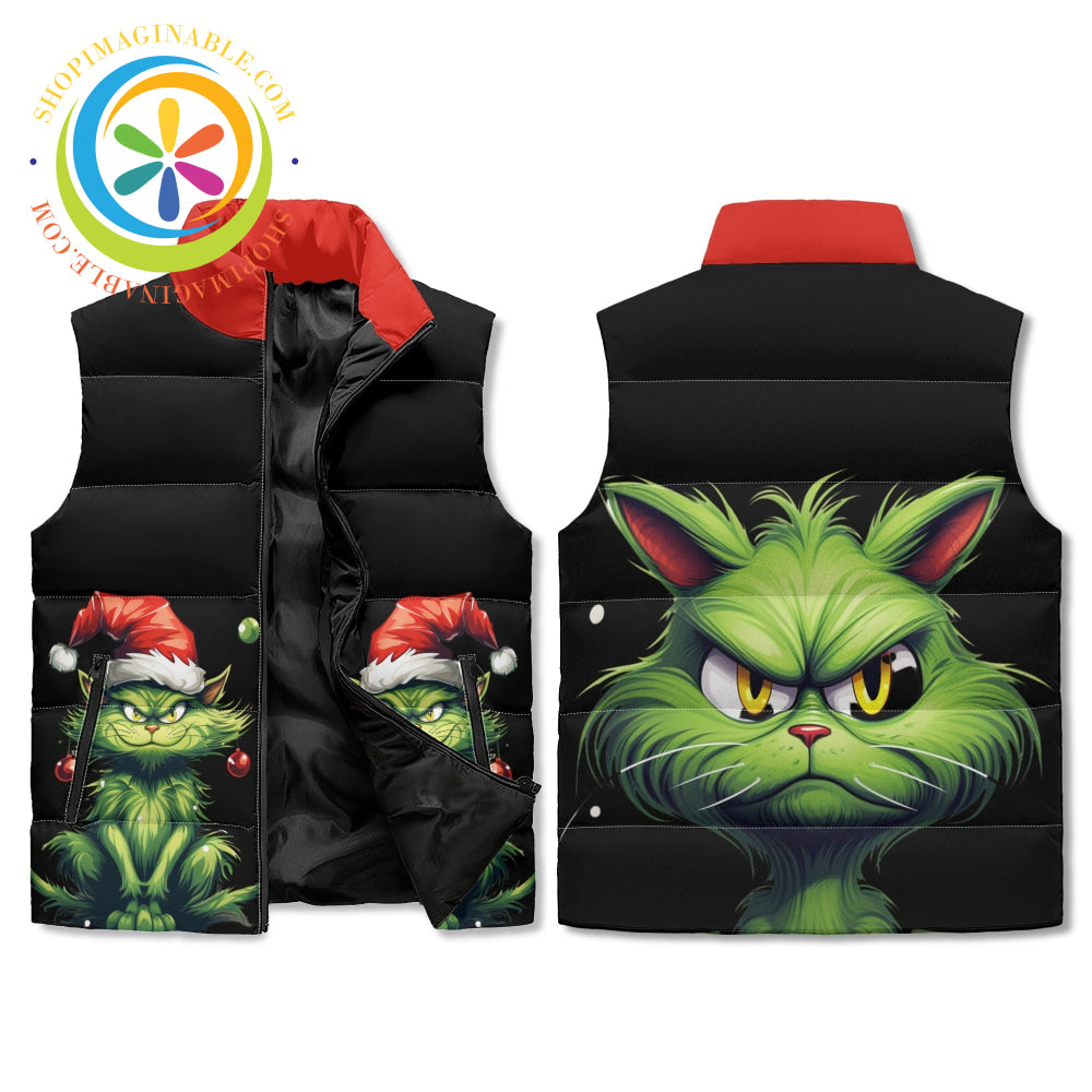 The Grinchy Cat Unisex Zip Up Puffer Vest M