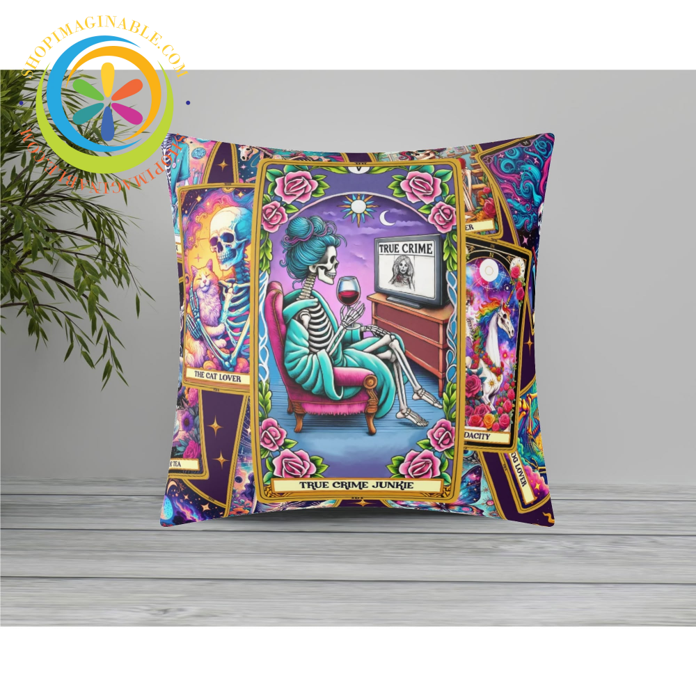 True Crime Junkie Tarot Card Pillow Cover