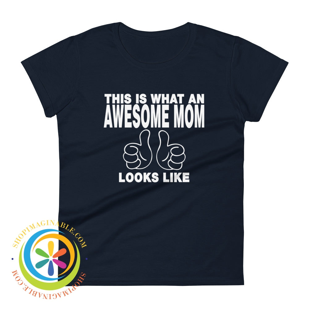 Two Thumbs Up Awesome Mom Ladies T-Shirt Navy / S T-Shirt
