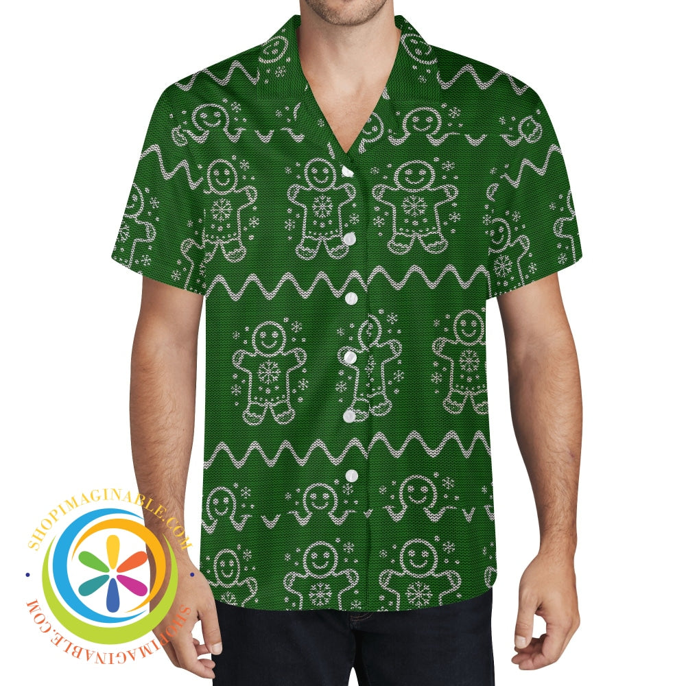 Ugly Sweater Gingerbread Man Holiday Hawaiian Casual Shirt Hawaiian