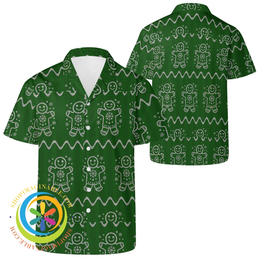 Ugly Sweater Gingerbread Man Holiday Hawaiian Casual Shirt 2Xs Hawaiian