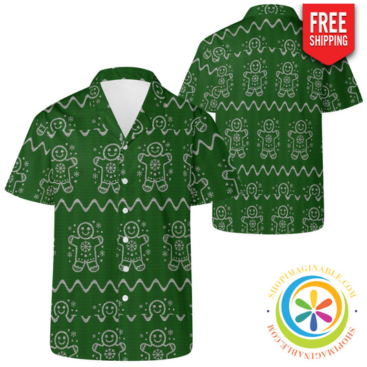 Ugly Sweater Gingerbread Man Holiday Hawaiian Casual Shirt 2Xs Hawaiian