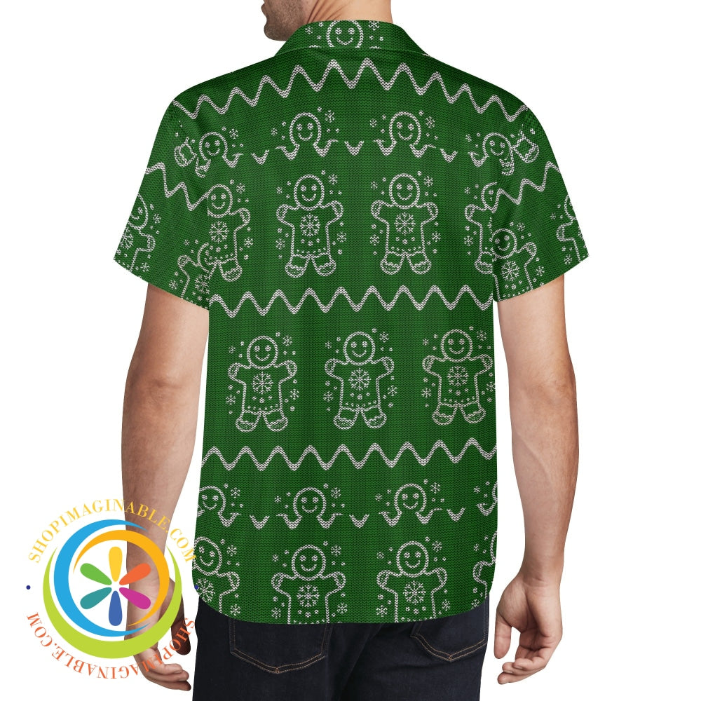 Ugly Sweater Gingerbread Man Holiday Hawaiian Casual Shirt Hawaiian