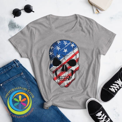 Usa Flag Skull Ladies T-Shirt T-Shirt