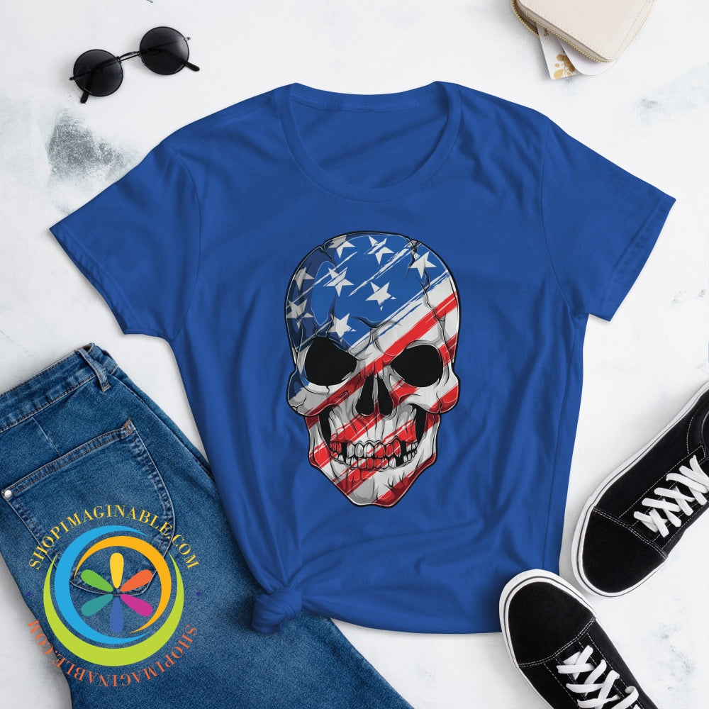 Usa Flag Skull Ladies T-Shirt T-Shirt