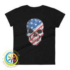 Usa Flag Skull Ladies T-Shirt Black / S T-Shirt