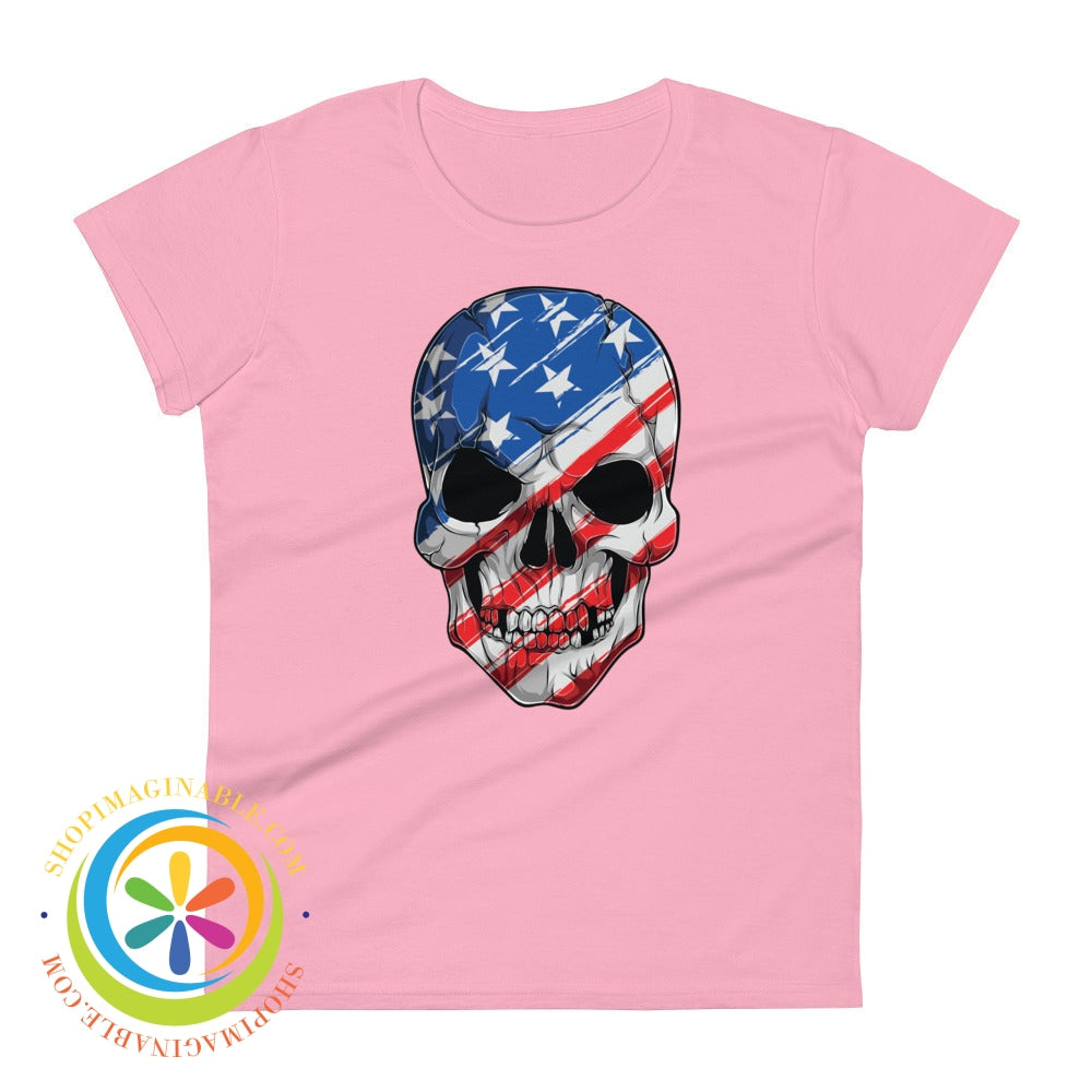 Usa Flag Skull Ladies T-Shirt Charity Pink / S T-Shirt