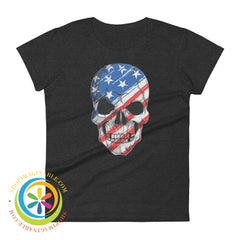Usa Flag Skull Ladies T-Shirt Heather Dark Grey / S T-Shirt