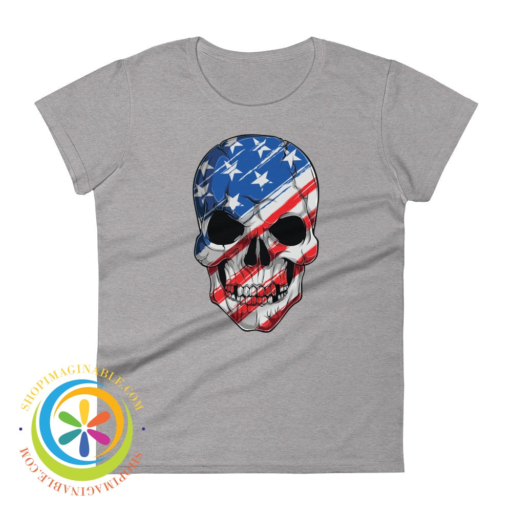 Usa Flag Skull Ladies T-Shirt Heather Grey / S T-Shirt