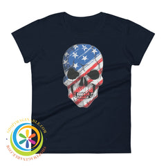 Usa Flag Skull Ladies T-Shirt Navy / S T-Shirt